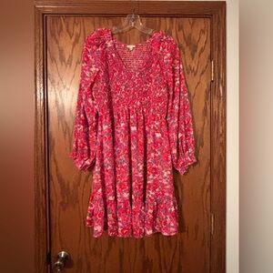 FINAL PRICE!! $10 NWOT JODIFL Size Large Pink and Red Floral Smocked Dress